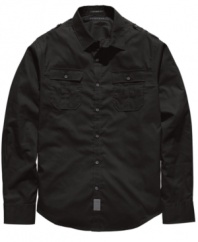 A solid choice. This button-front shirt from Sean John will be your go-to weekend wear.