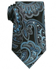 Sized just right, this big and tall paisley tie from Geoffrey Beene adds a note of sophistication to your dress look.