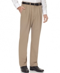 Lightweight and ready for the road, these wrinkle-free Haggar dress pants make a great choice for a guy on the go.