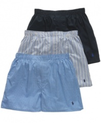 Classic woven boxers in a variety of heritage Ralph Lauren prints in one convenient 3 pack.