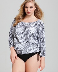 Put your personal style on display with this marble print blouson coverup from MICHAEL Michael Kors Plus. Paired with a swim skirt or hipster bottom it's an outfit in its own right.