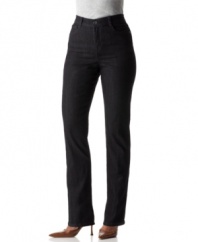Look your slimmest in these Style&co. petite boot cut jeans, featuring a special tummy-smoothing panel at the front.