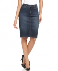 Denim gets slimmed down and dressed up in this classic petite pencil skirt from Not Your Daughter's Jeans. Pair it with anything from button-front shirts to lightweight sweaters!
