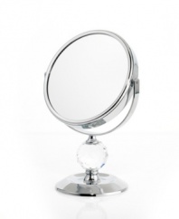 Definitely the fairest of them all, the Crystal Ball mirror rotates 360 degrees to get every angle and, when you flip it over, magnify your beauty. A brilliant chrome finish and faceted detail add glamor to your daily routine.
