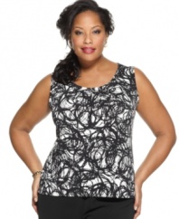 This plus size top from Kasper will add graphic punch to your work ensemble--wear alone with chic black pants or pair with a bright blazer!