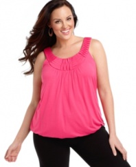 Celebrate spring with Alfani's sleeveless plus size top, punctuated by a bubble hem.