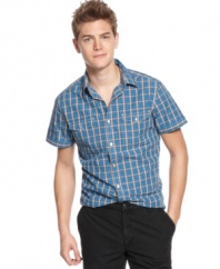 Let this plaid short-sleeved shirt from Kenneth Cole Reaction add some polish to your spring style.