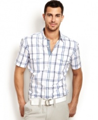Reverse your pattern of spring style with this big plaid short-sleeved shirt from Nautica.