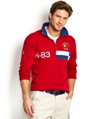 Capitalize on sea-faring style with this nautical-inspired half-zip sweatshirt from Nautica.