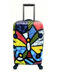 Graphic appeal! Brighten up your trip with the fun and lively coloring of this butterfly-inspired suitcase. You'll always spot your suitcase in a busy terminal and the hardside, frameless construction with built-in TSA lock guarantees your essentials will always arrive in one piece. 7-year warranty.