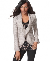 A unique knit and a romantic balloon sleeve style create the prettiest combination on INC's petite shawl collar cardigan. (Clearance)
