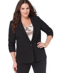Top off your professional looks with MICHAEL Michael Kors' one-button plus size jacket, accented by ruched cuffs.