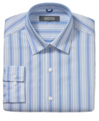 Create a long, lean look in your work wardrobe with this slimming striped shirt from Kenneth Cole Reaction.