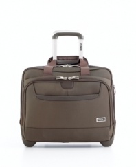 Master the business of traveling in ease, style and comfort. Take your work on the go in this durable ballistic rolling brief that easily accommodates all of your belongings in a spacious main compartment. Lifetime warranty.