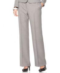 Classic straight leg pants are suiting essentials. This petite pair makes a polished look with a printed shirt or coordinating pieces from Kasper's collection of suit separates.