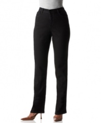 Look your slimmest in Style&co. petite straight-leg jeans, featuring a special tummy-smoothing panel at the front.