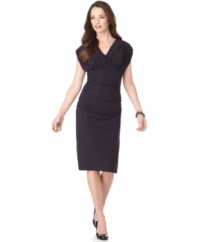 Evan Picone adorns this petite matte jersey dress with a smattering of mini dots. A high, seamed waistline emphasizes the figure in a stylish, throw-back way that feels completely contemporary!