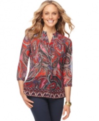 Pretty paisleys adorn this petite blouse from Charter Club. Pair it with a cami and capris for fresh springtime style!