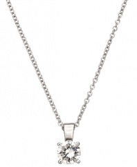 Sparkling and chic. She'll look just like mom in CRISLU's princess-cut clear cubic zirconia (1/2 ct. t.w.) pendant. Crafted in sterling silver over platinum. Approximate length: 13 inches + 1-1/2-inch extender. Approximate drop: 3/8 inch.