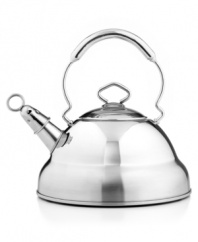 Put a twist on tradition. Your tea kettle gets a modern update in a stunning graduated shape that strikes a sophisticated tone in 18/10 stainless steel. A large handle and drip-free pour spout give you expert control over every cup. Lifetime warranty.