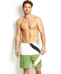 Step aside symmetry.  These swim trunks from Nautica alter your stripe style.