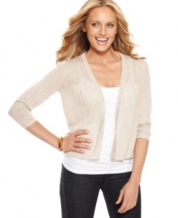 This open-front petite cardigan from Charter Club features an easy fit for essential layering. Wear it with anything from jeans and a tee to a printed dress!