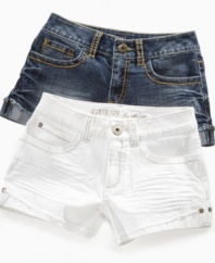 Style is in her jeans. Pair these denim shorts from Guess with anything from her closet for a fun summer look she'll love.