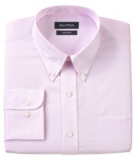 Brighten up your routine with this striped dress shirt from Nautica.
