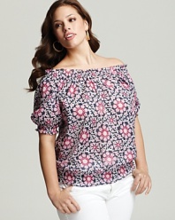 A light and airy Lafayette 148 New York top is adorned with a vivid floral print -- pair it with everything from jeans to dressy skirts and lend your look a carefree attitude.