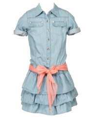 Add a frilly touch to her denim with this daintily-detailed dress from Guess.