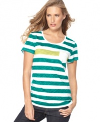 Springy stripes: Punch up casual days with this petite striped tee from Style&co. Sport! Pair it with jeans for everyday style that stays chic.