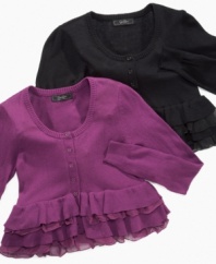Ruffle detail adds character to this Jessica Simpson cardigan. (Clearance)