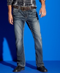 Sleek and slim. With a dark wash and a boot-cut style, these INC International Concepts jeans are just the right fit.