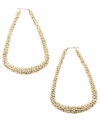 Textured appeal. RACHEL Rachel Roy's non-traditional hoop earrings feature a playful teardrop shape with a unique pebbled surface. Crafted in gold-plated mixed metal. Approximate drop: 3 inches. Approximate diameter: 1-3/4 inches.