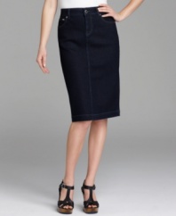 The darkest blue wash around gives Style&co.'s denim pencil skirt a dressier look. The tummy control panel ensures a smooth, lean silhouette!