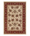 Reminiscent of classic Persian art and culture, this spellbinding rug features a wispy, curvilinear floral pattern in a neutral, burgundy and blue color spectrum. Surrounded by a thin beige border that completes the rug with understated elegance. Easy-care polypropylene ensures durability.