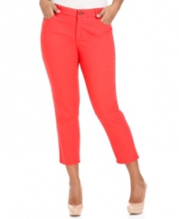 Punch up your casual look with DKNY Jeans' cropped plus size jeans, broadcasting a coral wash!