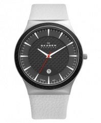 Black and white creates an eye-catching look on this Skagen Denmark watch. Built with a blend of materials for a unique design.