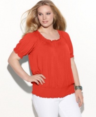 Get set for spring with INC's short sleeve plus size peasant top-- pair it with the season's latest casual bottoms!
