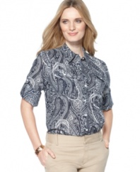 Look sharp: This petite shirt from Jones New York Signature offers crisp, tailored style (at a price that's just as attractive) and is a great match with jeans or khakis!