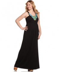 Get set for the sunshine with Love Squared's sleeveless plus size maxi dress, finished by a beaded neckline.