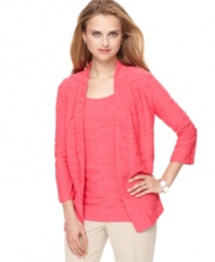 Top off your look with this textured open-front cardigan from J Jones New York. Check out the matching tank top to make a modern twinset!