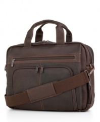 Your needs are always changing, so create the space you need. This handsome case has a rugged, well-traveled look, readily expanding to accommodate all your essentials. Its solid leather construction is perfect for protection, securing laptops with screens up to 15.4 in its padded computer pocket.