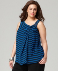 This season is all about stripes, so snag DKNYC's sleeveless plus size top-- it's perfect with jeans!