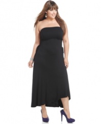 Land two looks for one great price with Apple Bottoms' strapless plus size maxi dress, which converts into a skirt!