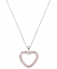 She'll look perfectly pretty in pink. CRISLU's sparkling children's necklace features pink cubic zirconias (3/8 ct. t.w.) in a sweetheart shape. Crafted in platinum over sterling silver. Approximate length: 13 inches + 1-1/2-inch extender. Approximate drop: 5/8 inch.