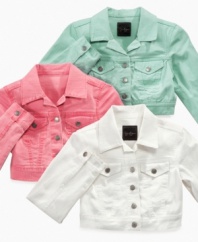 Top it off. Turn her cute outfit into one fit for a fashionista with this adorable denim jacket from Jessica Simpson.