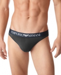 Say farewell to full coverage. This thong from Emporio Armani keeps your assets free.