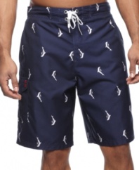 Dive into a new look. These swim trunks from Izod are seaworthy fare for the sand & surf.