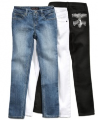 Different is the new norm. When she wants to step outside the box just a little she'll turn to these skinny jeans with back pocket embroidery from Baby Phat.